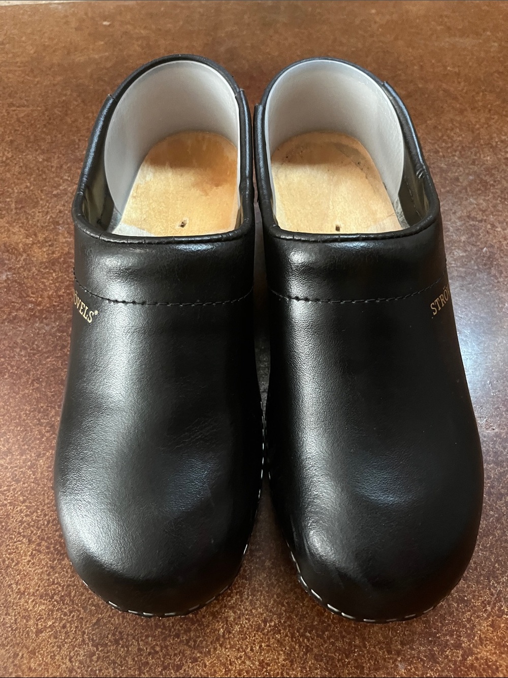Strovels Black Men's Leather Closed Heel Slip-On Clogs Sz 42/43